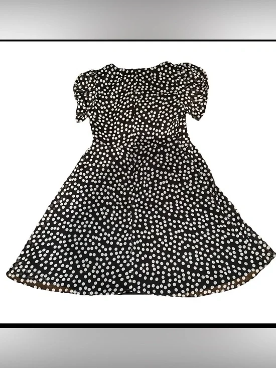 Calvin Klein Women’s Black Short Sleeve Polka Dot Pattern V-Neck Dress Size 8 - Picture 12 of 13
